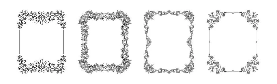 Decorative Frames with Ornament Rectangle Border Vector Set Stock Illustration