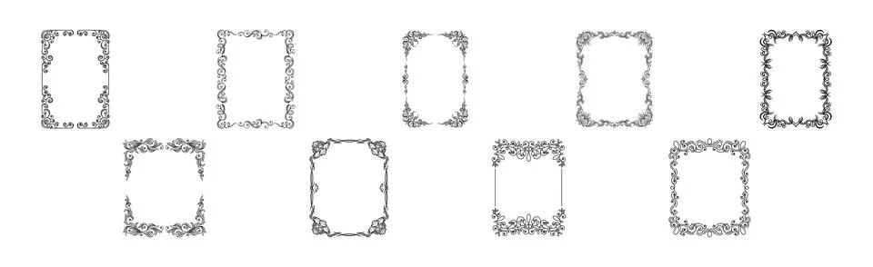 Decorative Frames with Ornament Rectangle Border Vector Set 스톡 일러스트