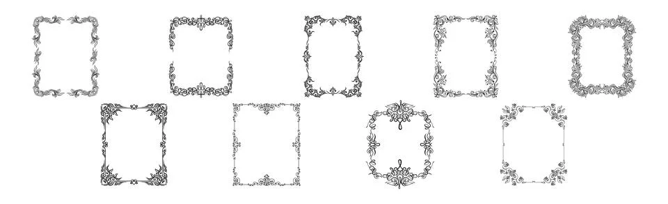 Decorative Frames with Ornament Rectangle Border Vector Set Stock Illustration