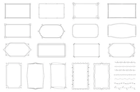 Decorative frames set graphic elements in flat design. Bundle of vintage line 스톡 일러스트