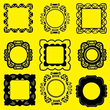 Decorative frames on yellow background Set of isolated vector symbols Stock Illustration