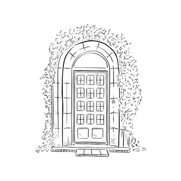Decorative front door with ivy Stock Illustration