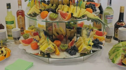 Decorative Fruit Sliced on the Buffet Table. Stock Footage 61878486