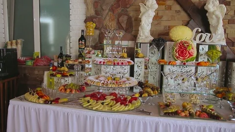 Decorative Fruit Sliced on the Buffet Table Stock Footage 71272062