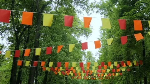 Decorative garlands of colorful rectangular flags Stockbeeldmateriaal 84594787