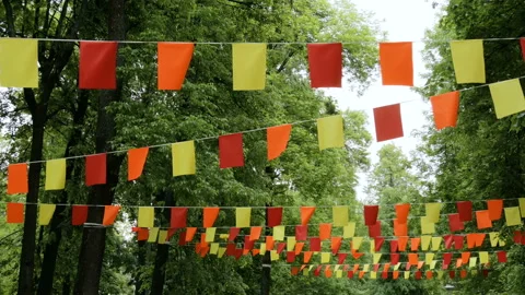 Decorative garlands of colorful rectangular flags Stockbeeldmateriaal 88153691