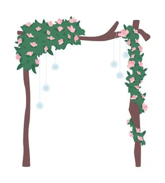 Decorative gate with flowers semi flat color vector object Illustrazione stock