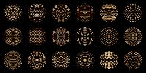 Decorative geometric african circles. Vector set of tribal cover shapes, Stock Illustration