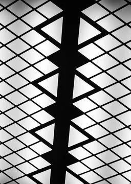 Decorative geometric ceiling with light in elevator. Stylish modern design. Stock Photos