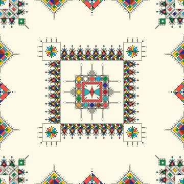 Decorative geometric repeating pattern inspired by Al Qatt Al Asiri Illustrazione stock