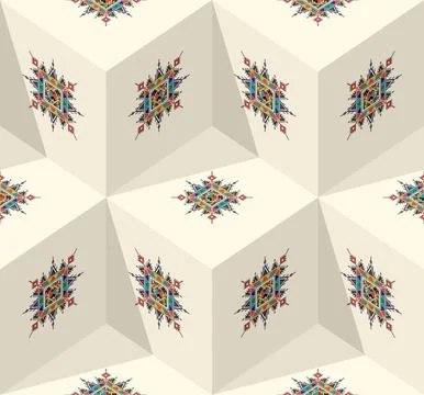 Decorative geometric repeating pattern inspired by Al Qatt Al Asiri Stock Illustration