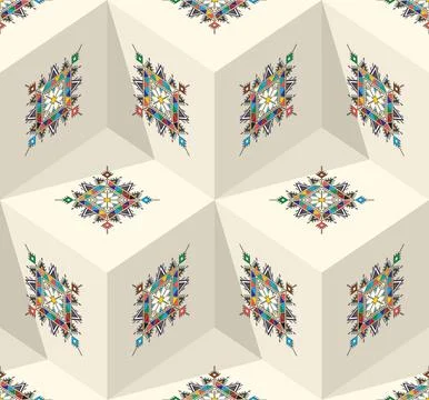 Decorative geometric repeating pattern inspired by Al Qatt Al Asiri Ilustración de archivo