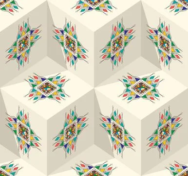 Decorative geometric repeating pattern inspired by Al Qatt Al Asiri Ilustración de archivo