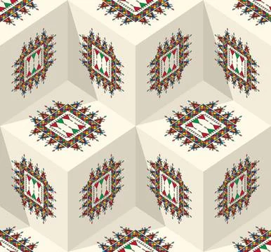 Decorative geometric repeating pattern inspired by Al Qatt Al Asiri Ilustración de archivo