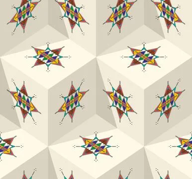 Decorative geometric repeating pattern inspired by Al Qatt Al Asiri Ilustración de archivo