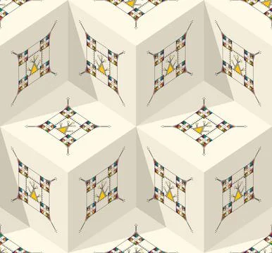 Decorative geometric repeating pattern inspired by Al Qatt Al Asiri Ilustración de archivo