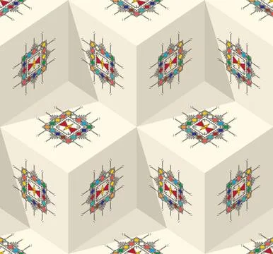 Decorative geometric repeating pattern inspired by Al Qatt Al Asiri Ilustración de archivo