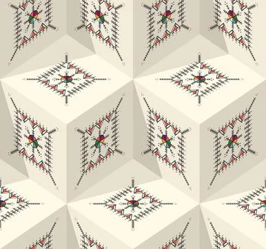Decorative geometric repeating pattern inspired by Al Qatt Al Asiri Ilustración de archivo