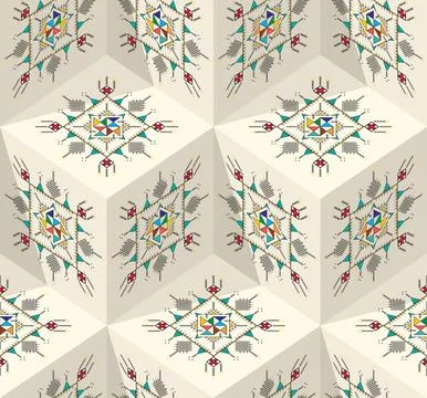 Decorative geometric repeating pattern inspired by Al Qatt Al Asiri Ilustración de archivo