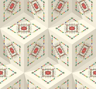 Decorative geometric repeating pattern inspired by Al Qatt Al Asiri Ilustración de archivo