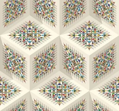 Decorative geometric repeating pattern inspired by Al Qatt Al Asiri Ilustración de archivo