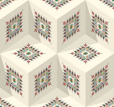Decorative geometric repeating pattern inspired by Al Qatt Al Asiri Foto stock