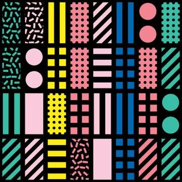 Decorative geometric shapes tiling. Multicolor irregular pattern.  Abstrac Illustrazione stock