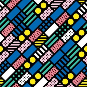 Decorative geometric shapes tiling. Multicolor irregular pattern.  Abstrac Stock Illustration