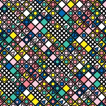 Decorative geometric shapes tiling. Multicolor irregular pattern.  Abstrac Stock Illustration