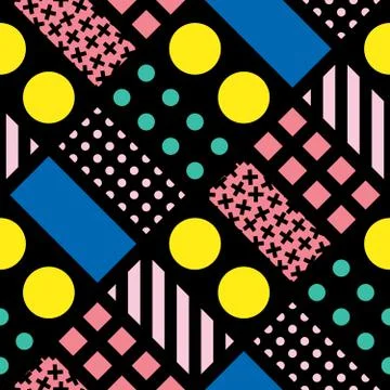 Decorative geometric shapes tiling. Multicolor irregular pattern.  Abstrac Stock Illustration
