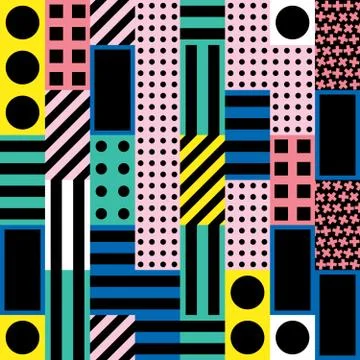Decorative geometric shapes tiling. Multicolor irregular pattern.  Abstrac Stock Illustration