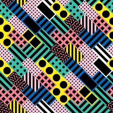 Decorative geometric shapes tiling. Multicolor irregular pattern.  Abstrac Stock Illustration