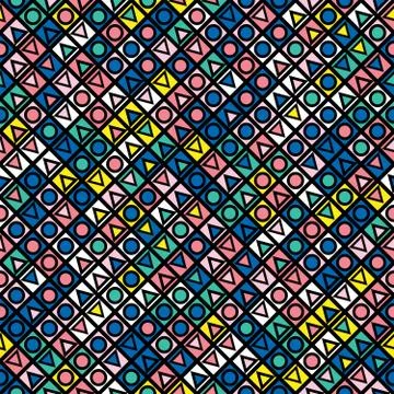 Decorative geometric shapes tiling. Multicolor irregular pattern.  Abstrac Stock Illustration