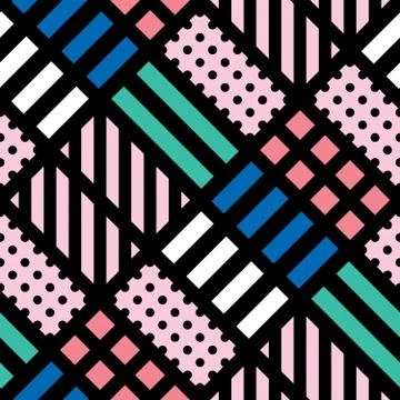 Decorative geometric shapes tiling. Multicolor irregular pattern.  Abstrac Illustrazione stock