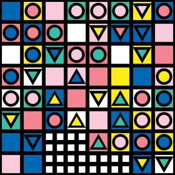 Decorative geometric shapes tiling. Multicolor irregular pattern.  Abstrac Illustrazione stock