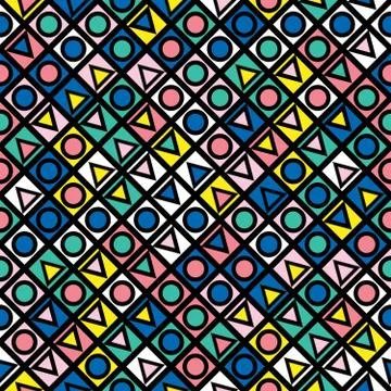 Decorative geometric shapes tiling. Multicolor irregular pattern.  Abstrac Stock Illustration