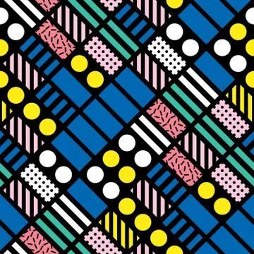Decorative geometric shapes tiling. Multicolor irregular pattern.  Abstrac Illustrazione stock