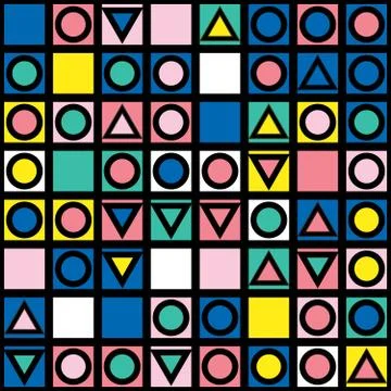 Decorative geometric shapes tiling. Multicolor irregular pattern.  Abstrac Illustrazione stock