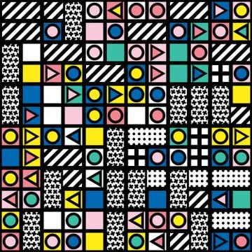 Decorative geometric shapes tiling. Multicolor irregular pattern.  Abstrac イラスト素材