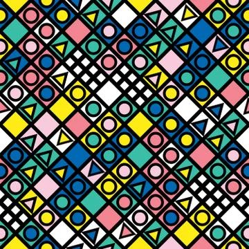 Decorative geometric shapes tiling. Multicolor irregular pattern.  Abstrac Stock Illustration