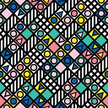 Decorative geometric shapes tiling. Multicolor irregular pattern.  Abstrac Stock Illustration