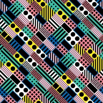 Decorative geometric shapes tiling. Multicolor irregular pattern.  Abstrac Stock Illustration