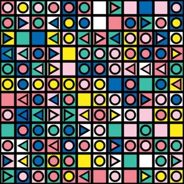 Decorative geometric shapes tiling. Multicolor irregular pattern.  Abstrac Illustrazione stock
