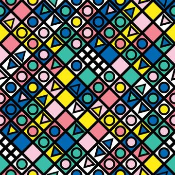 Decorative geometric shapes tiling. Multicolor irregular pattern.  Abstrac イラスト素材