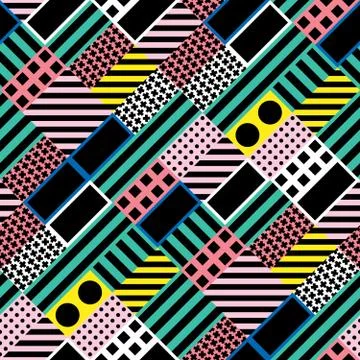 Decorative geometric shapes tiling. Multicolor irregular pattern.  Abstrac Stock Illustration