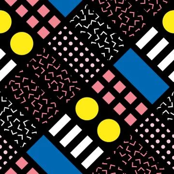 Decorative geometric shapes tiling. Multicolor irregular pattern.  Abstrac Stock Illustration