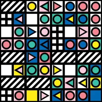 Decorative geometric shapes tiling. Multicolor irregular pattern.  Abstract.. Illustrazione stock