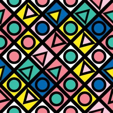 Decorative geometric shapes tiling. Multicolor irregular pattern.  Abstract c Stock Illustration