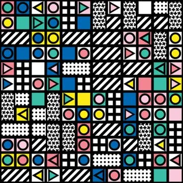 Decorative geometric shapes tiling. Multicolor irregular pattern.  Abstract c Stock Illustration