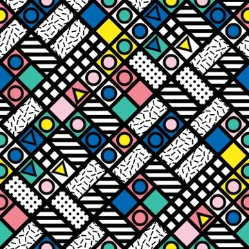 Decorative geometric shapes tiling. Multicolor irregular pattern.  Abstract c Stock Illustration